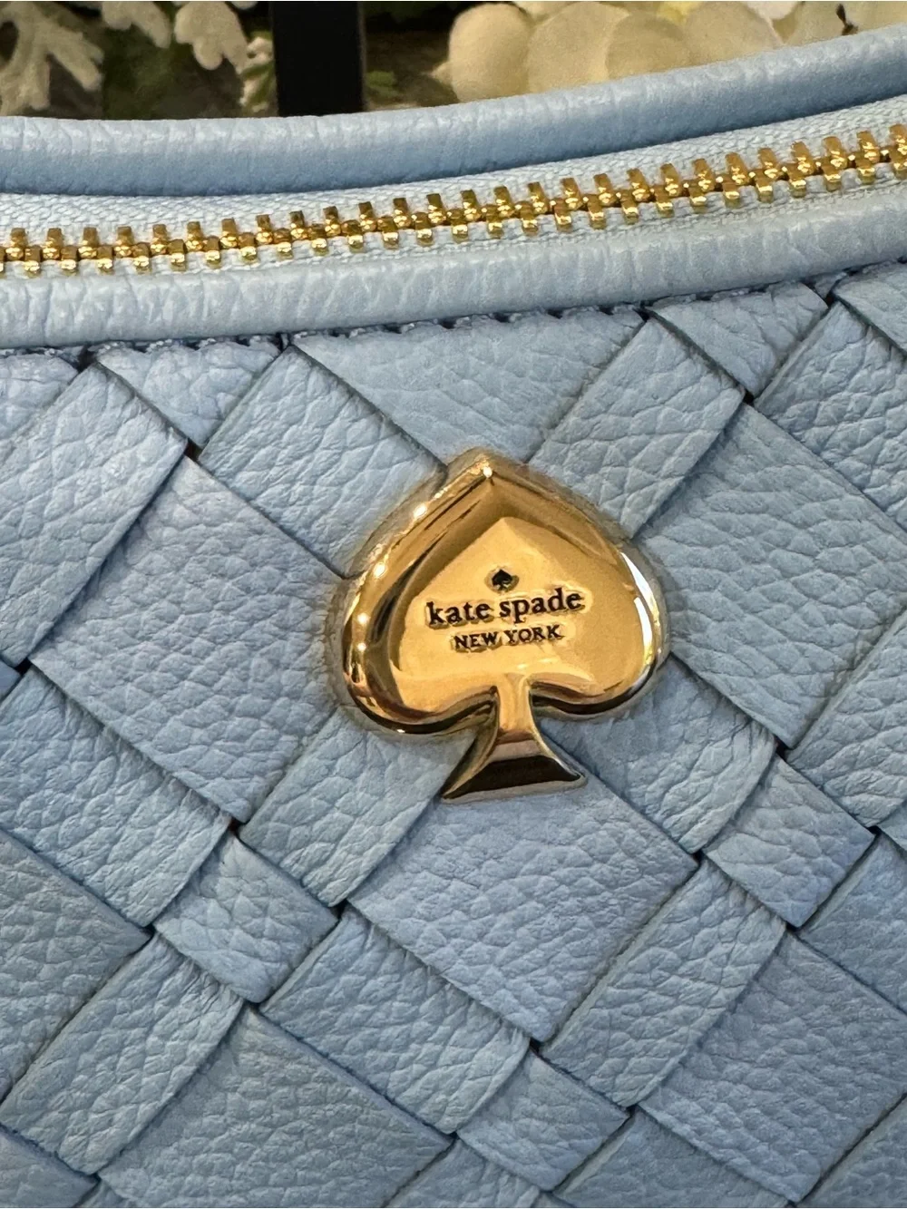 Kate Spade Kayla Woven Leather Small Shoulder Bag Blue NWT Gold Hardware KL026 - Picture 8 of 14